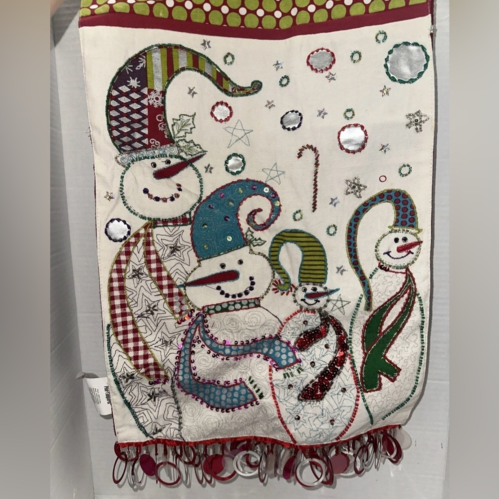 Pier 1 Imports Colorful Embroidered Table Runner 13" x 108” Snowman Polka Dot